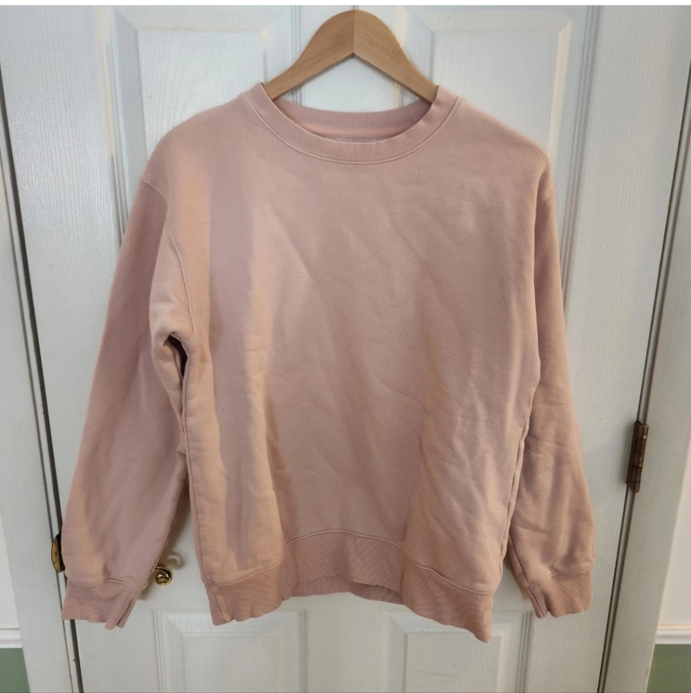 Aritzia TNA Boyfriend Crewneck Cozy AF Fleece Crewneck‎ Sweatshirt SZ Small Pink